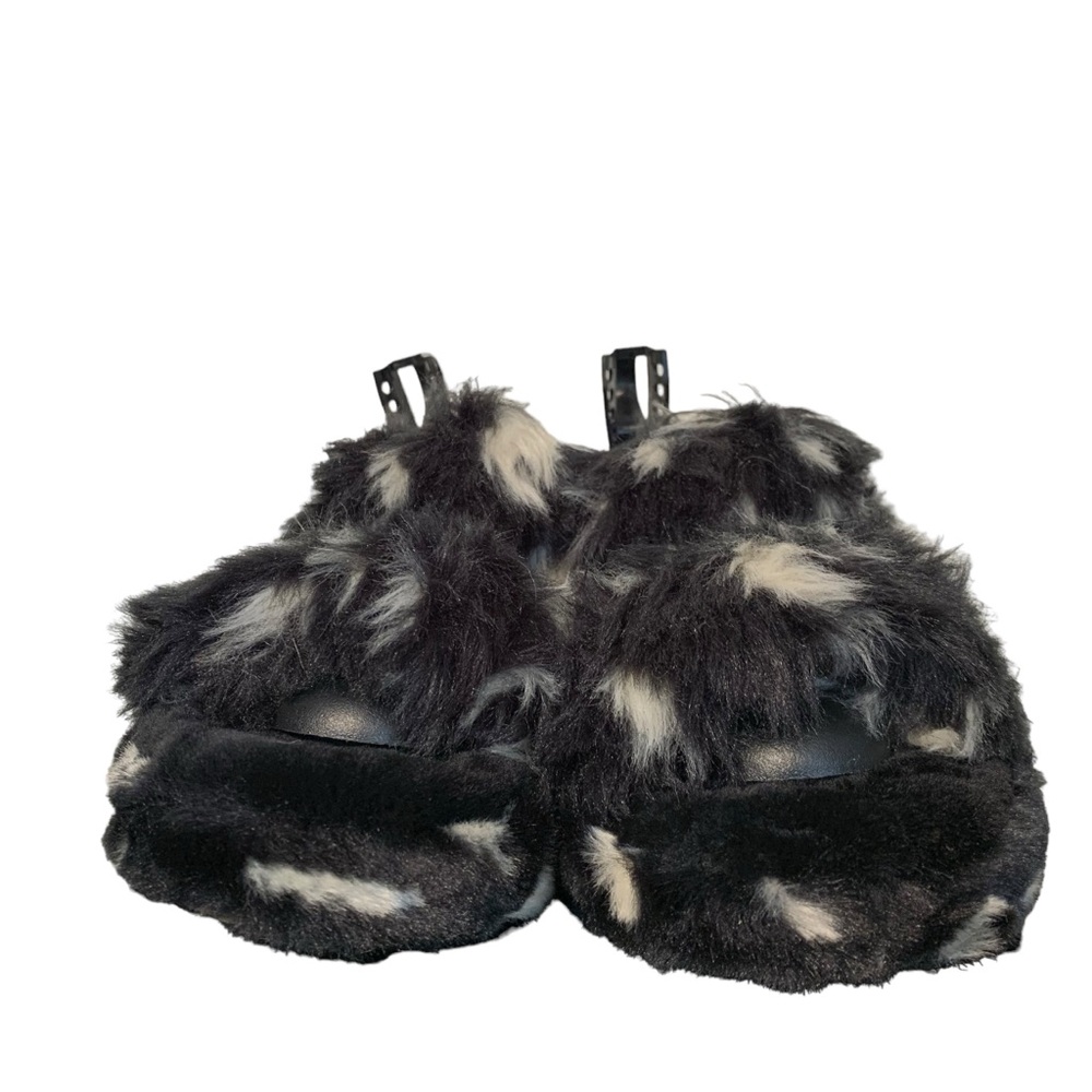 UGG Oh Yeah Spots Fur Slide Sandals Black White Women's Size 10 - Picture 5 of 10